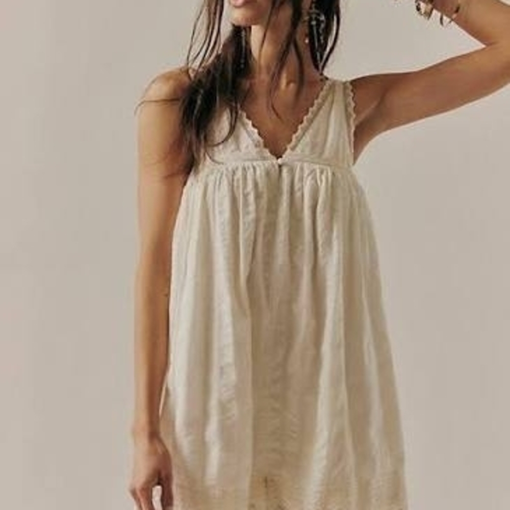 Free People Cream Lace Trim Jumpsuit